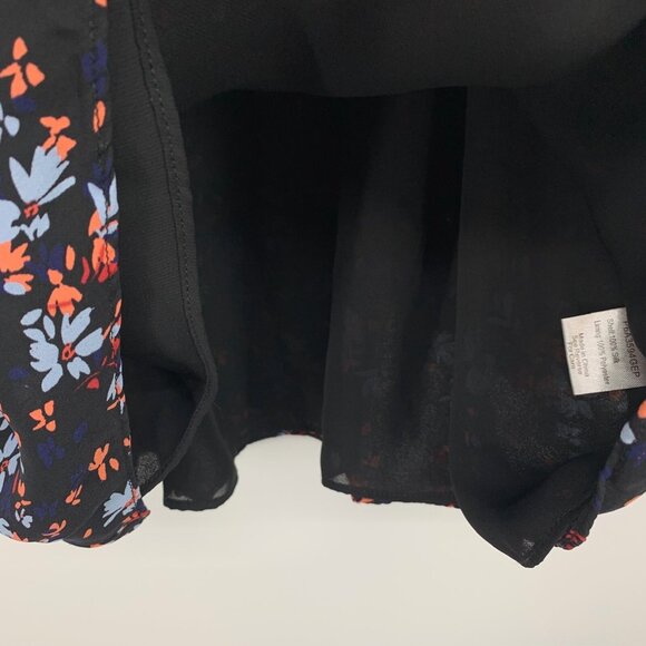 Parker Top Black 100% Silk Floral Cold Shoulder Long Sleeve - Picture 7 of 11